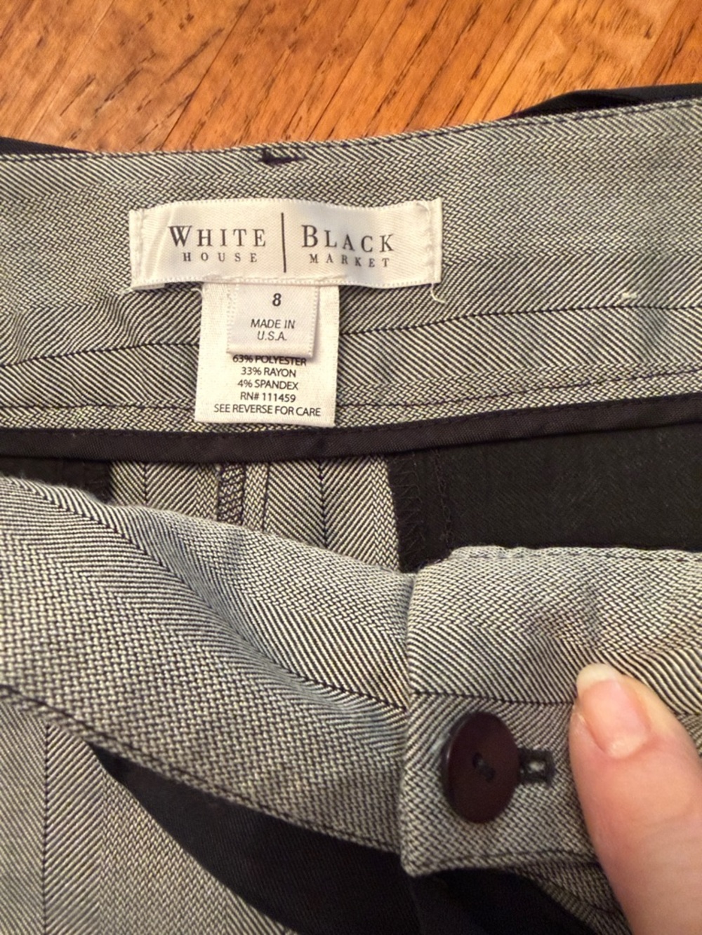 White House Black Market Gray Pinstripe Cropped Wide-Leg Pants with Black Tie - Picture 3 of 5